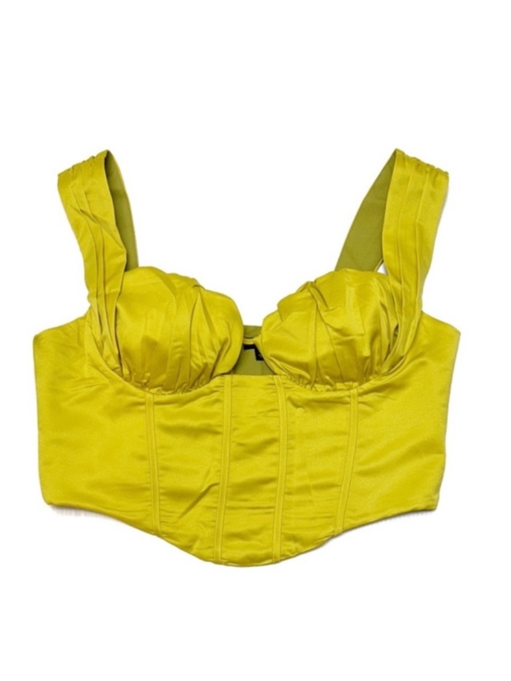 NWT Pretty Little Thing Chartreuse Satin Ruched Bust Corset top plus size 16 NEW